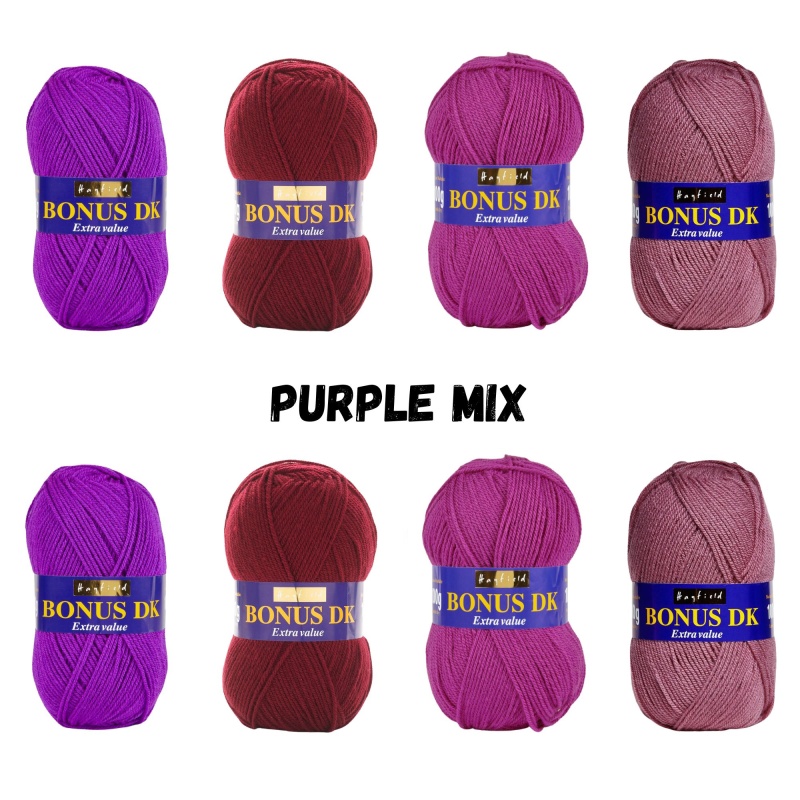 Purple Mix Pack Hayfield Bonus DK Yarn Sirdar 100g - 8 Ball Bundle